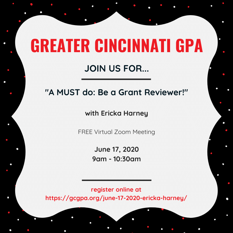 GreaterCinciGPA's tweet photo. Join us next week for Ericka Harney's FREE presentation on Grant Reviewing. You can still register here:
https://t.co/1IAvHUsG6u
#grants #grantspro #gpa #gcgpa https://t.co/A2pAaVkeAu