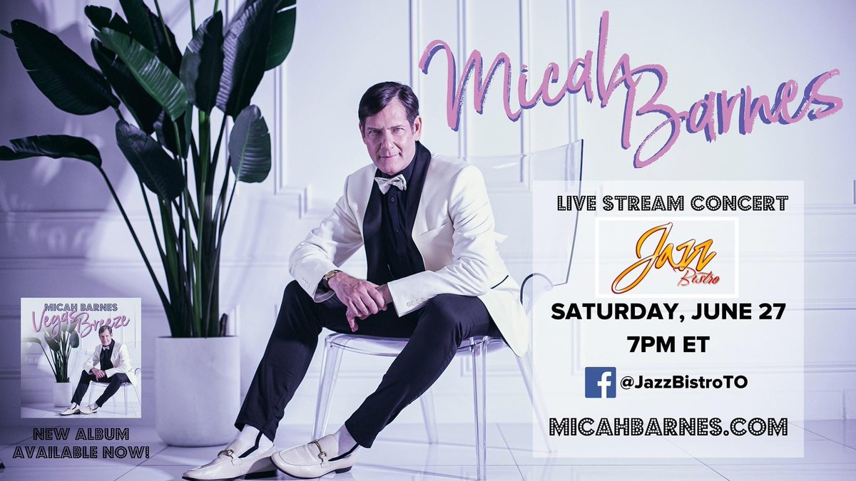 Jazz Bistro is proud to be the closing stop on @micahbarnes' #VegasBreeze Canadian Virtual Tour! Tune in via Facebook.com/jazzbistroto on June 27th at 7pm ET for a special performance from Micah's home studio! Vegas Breeze drops Friday - pre-order: micahbarnes.com/music#!