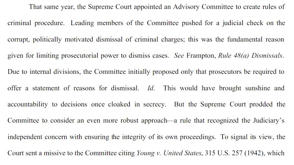 Notes that Rule 48 was adopted in response to prosecutors dismissing charges against Swamp creatures to let them escape. Which is why prosecutors now require "leave of the court" to withdraw a case...