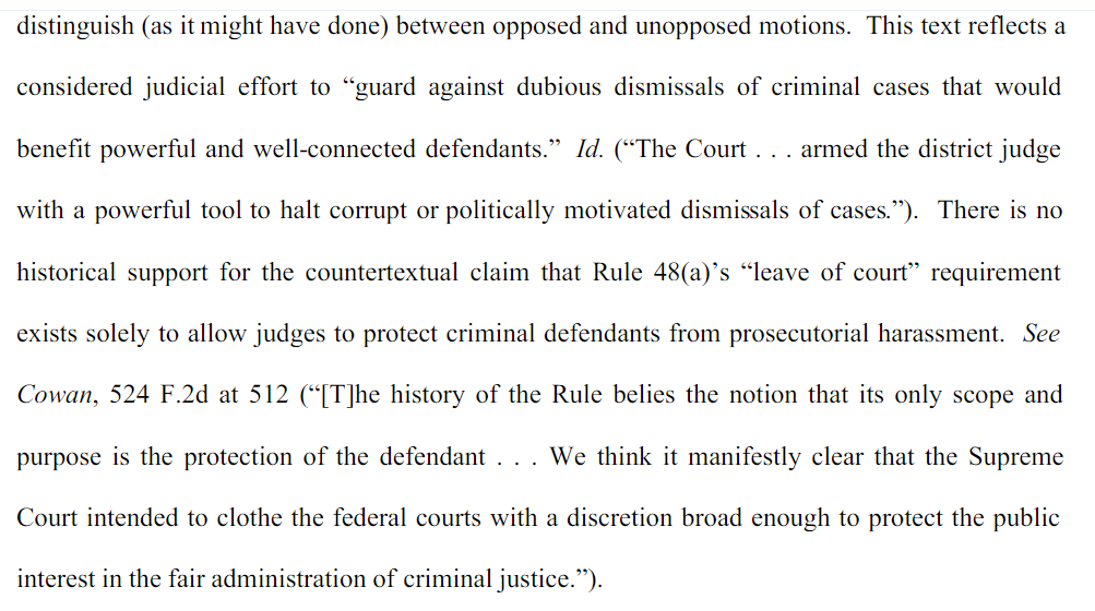 A precedent in favor of district judges having to be convinced of the reasons for dismissals will prevent Swamp creatures at DOJ from protecting Swampy defendants. It would not hurt Flynn as he is innocent of the charges...