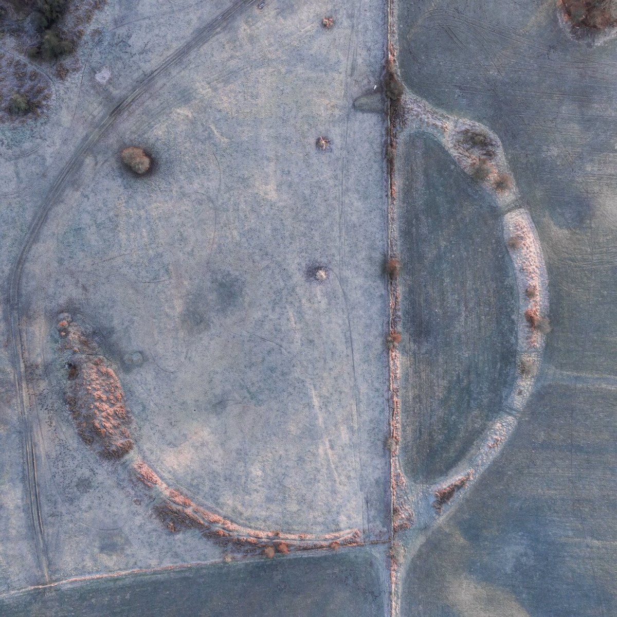 Priddy Circle No1. Mendip Hills Somerset. Recently carbon dated to around 3000 BCE, it’s one of four giant rings carved on land pock-marked by mysterious swallet holes. This one was damaged by the farmer to make way for a motorcycle course. #archeology #sacredsites #Neolithic