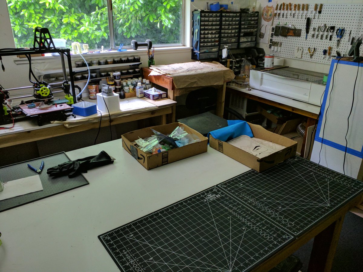 fosterleather's tweet photo. @StinkRatStreams Adam Savage has a lot online about the First Order Retrieval system he uses.  On top of that I like to use vertical space as much as horizontal space.  Pegboard and wall-mounted toolboxes are damn handy.  And flat boxes with the tops cut off make great project or material trays https://t.co/VhKBwrU35u