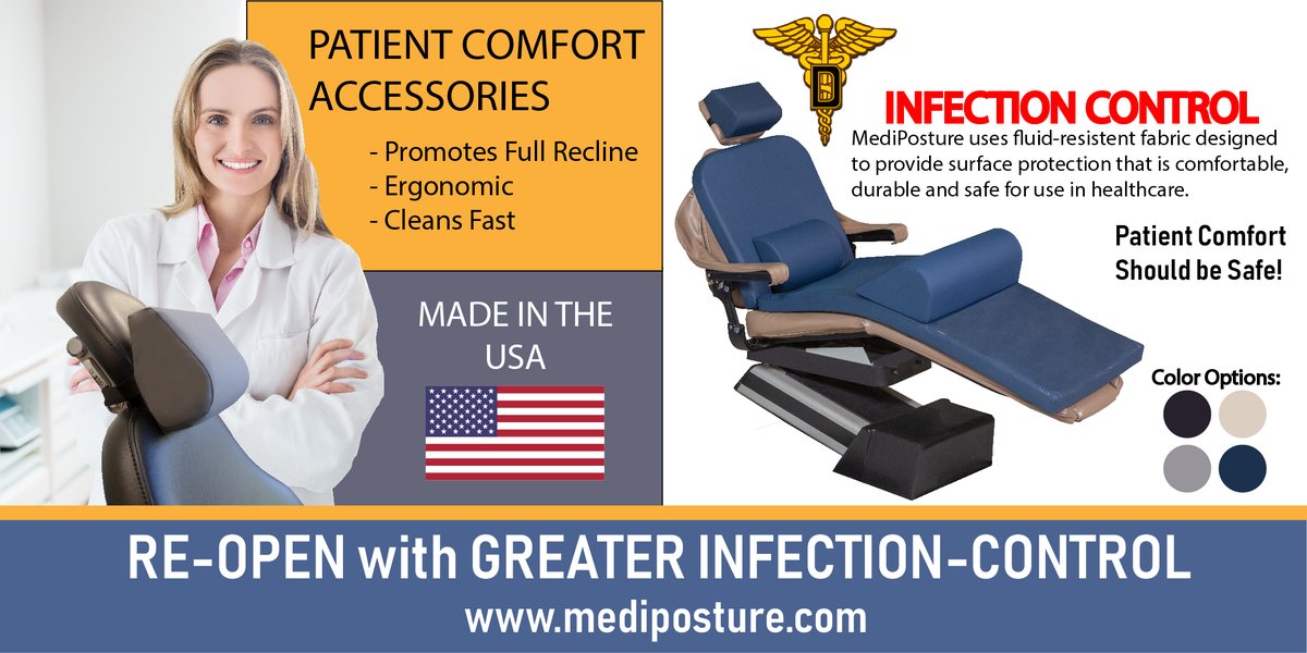 MediPosture's tweet photo. https://t.co/uAGDHSeH49
Re-Open your dental practice with greater safety. Visit MediPosture for dental chair cushion accessories that feature infection-control covers. #dental #COVID19 #INFECTIONCONTROL #dentalcare #dentalchair #patientcomfort #mediposture #dentalsocialmedia https://t.co/ihVjDREkeh