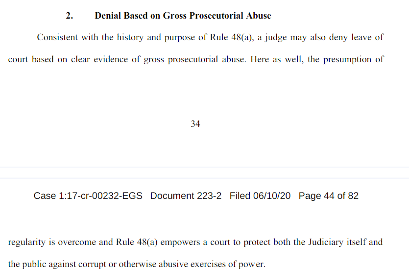 As I have said all along, when there is "clear evidence of gross prosecutorial abuse" the court has authority to not let DOJ escape from exposing that abuse to the court & the public.