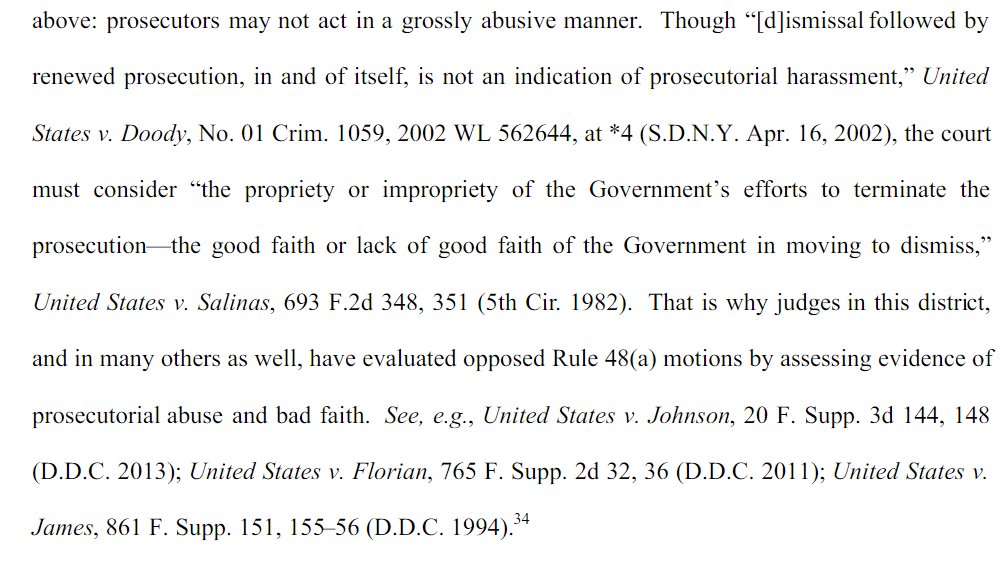 Before granting prosecutors leave to dismiss this case, the judge must evaluate "opposed Rule 48(A) motions by assessing evidence of prosecutorial abuse & bad fail."Why is that important, Powell filed a opposed motion to dismiss for prosecutorial misconduct in January!