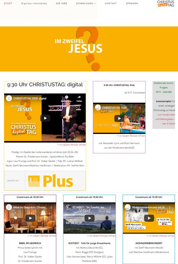 Sei Du morgen dabei: über christustag.de beim CHRISTUSTAG: digital 2020 - auf <a href="/YouTube/">YouTube</a> - Bibel TV und ERF Plus ab 9:30 Uhr !