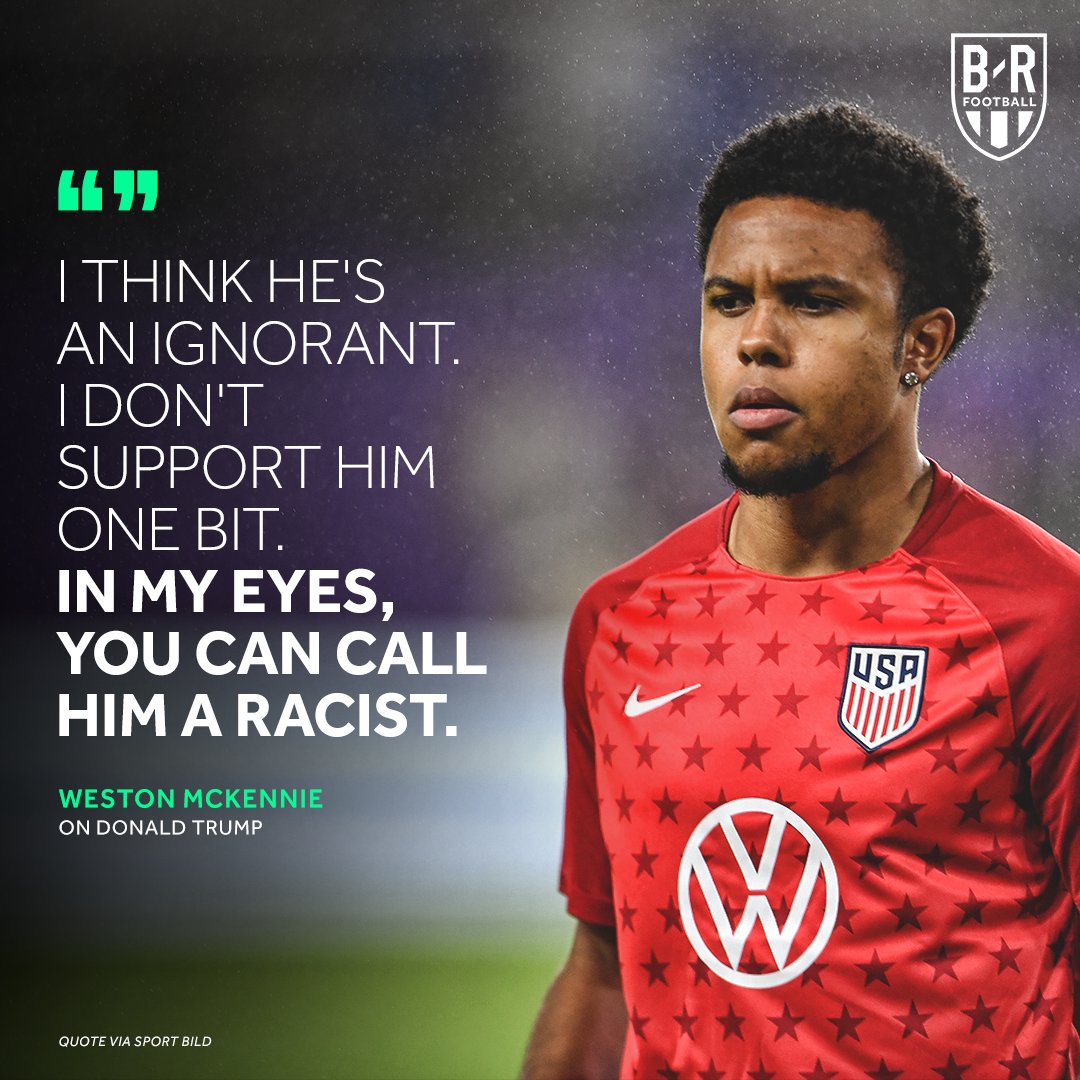 brfootball's tweet photo. USMNT's Weston McKennie on Donald Trump. https://t.co/1FtlnMEIzB