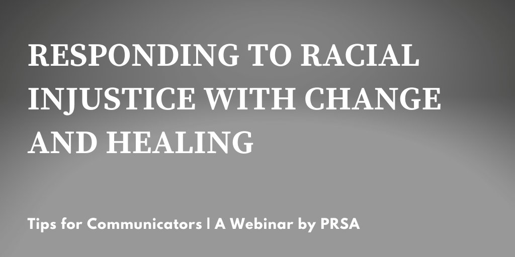 For communicators grappling with conversations about racial injustice, we recommend checking out last week’s webinar by <a href="/PRSA/">PRSA</a>, “Responding To Racial Injustice with Change and Healing.” [1/3]