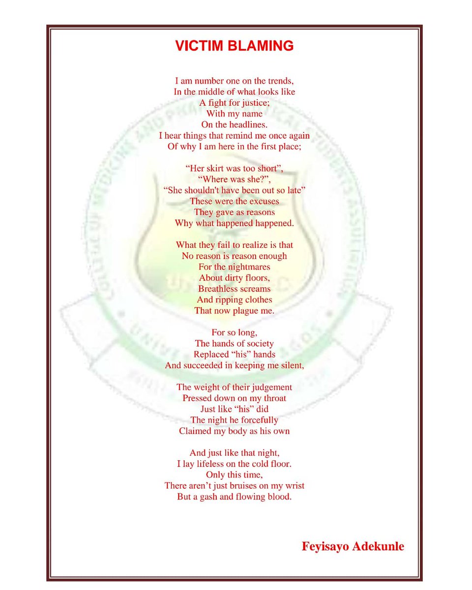 COMPSSA_UNILAG's tweet photo. Poetry 🚫🚫🚫
#CompssaCares
#SayNoToRapist
#StopRapingWomen https://t.co/lvZ3UBfy9D