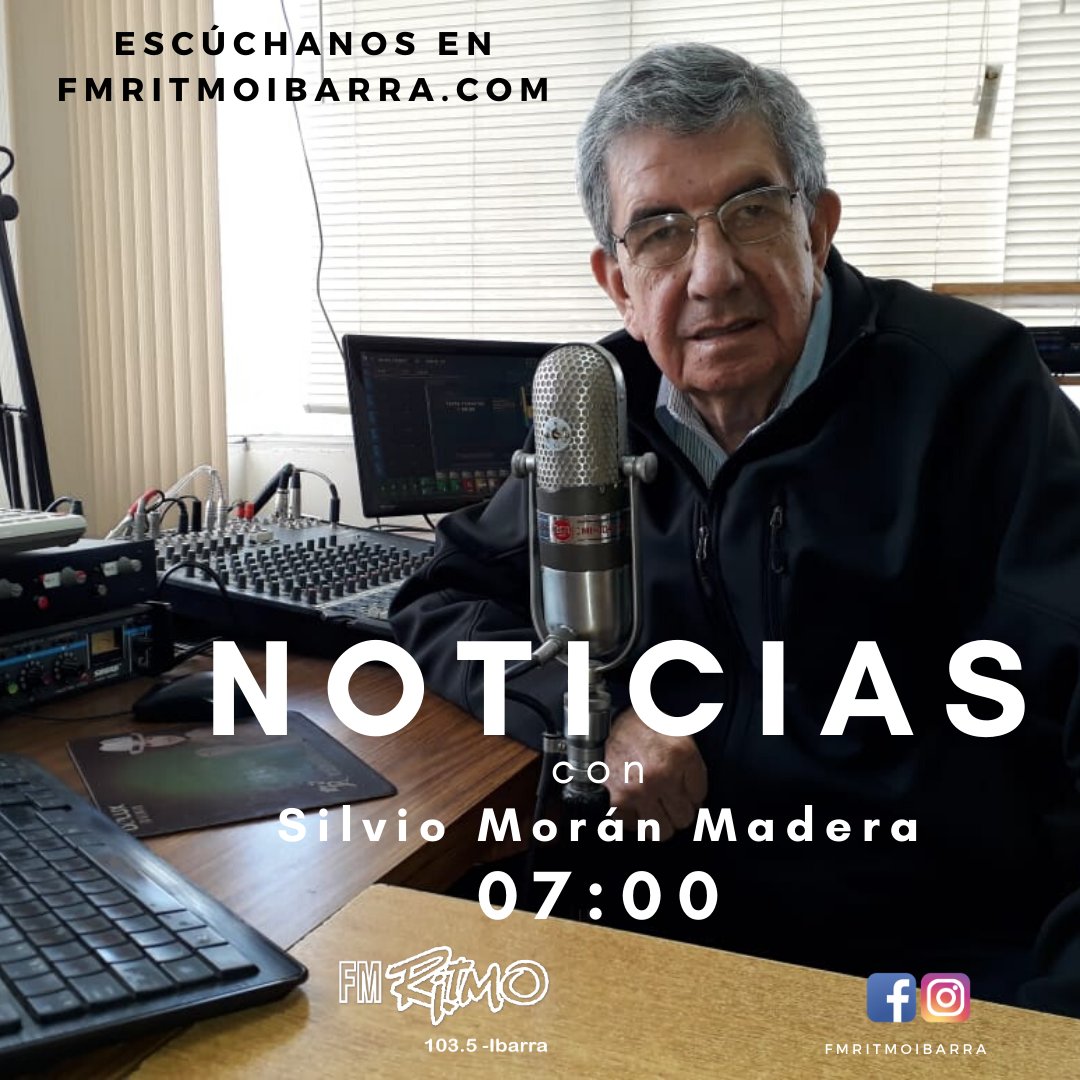fmritmo's tweet photo. Silvio Morán Madera, toda una vida en la Radio todos los días, a las 07h00 de lunes a viernes.
#fmritmo #fmritmoibarra #cadadiajuntoati #laradiodeibarra #laprimerafmdeibarra #24horas #juntos #ibarra #desdeibarra #paraibarra #35años #Credibilidad #confianza https://t.co/mnohKtOATV