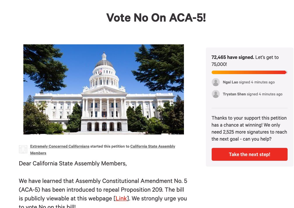 ECalifornians's tweet photo. While the lies are presented in the Assembly floor, 72,465 Signed No on #ACA5 and We Keep Counting!

#NoACA5 #MeritOverRacism #ACA5IsRacism #VoteNoOnACA5
#FavoritismIsDiscrimination #NoRacialQuota

Sign out #NoONACA5 Petition Now:
https://t.co/rAPn5ujw4h https://t.co/gwLLKJTDft https://t.co/DMVRy4Zbtw