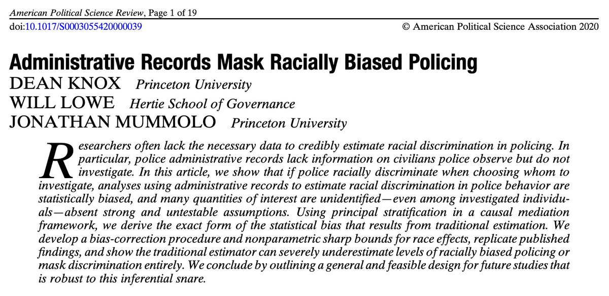 139/ (cont) "Replicating and extending ... Fryer (2019), ... the consequences of ignoring the selective process that generates police data are severe, leading analysts to dramatically underestimate or conceal entirely the differential police violence faced by civilians of color."