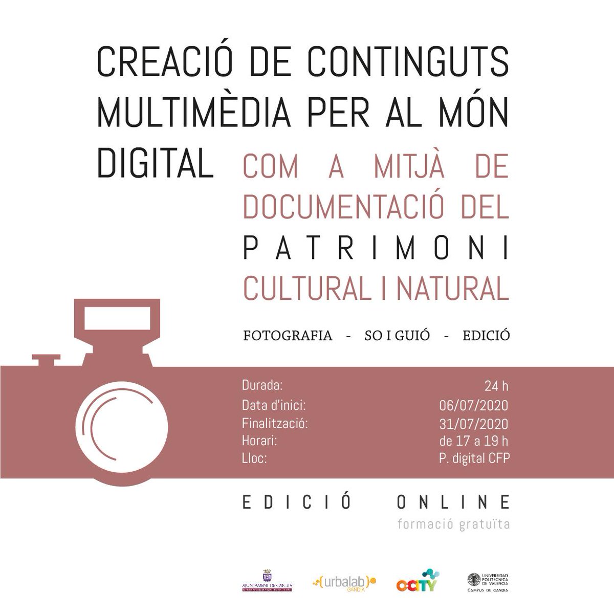 CampusJump's tweet photo. 👉 Dins actuacions del Projecte O-City liderat per @UPVCampusGandia posem en marxa amb el suport d'@UrbalabGandia el curs de 𝗖𝗿𝗲𝗮𝗰𝗶ó 𝗱𝗲 𝗰𝗼𝗻𝘁𝗶𝗻𝗴𝘂𝘁𝘀 𝗺𝘂𝗹𝘁𝗶𝗺è𝗱𝗶𝗮 𝗽𝗲𝗿 𝗮𝗹 𝗺ó𝗻 𝗱𝗶𝗴𝗶𝘁𝗮𝗹. Edició en línia. Inscripcions: https://t.co/uVgUvcfvQ0 https://t.co/xMUGSPly8j