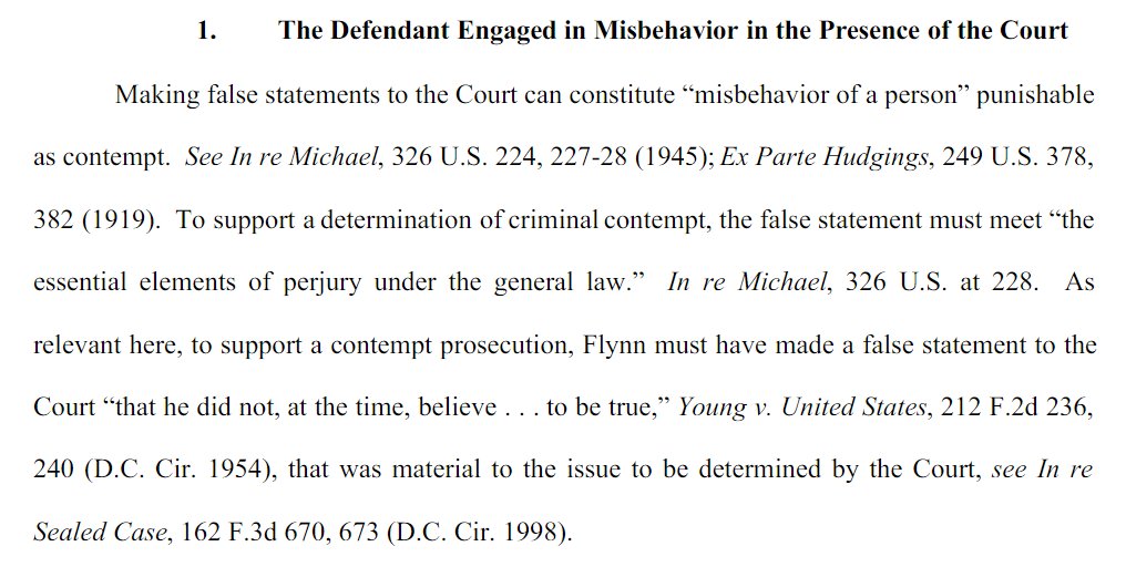 Gleeson, who has not seen the underlying evidence, is assuming that the DOJ filings by Van Grack are accurate & thus Flynn's 1/29/17 claim of being pressured to lie to the court, was perjury!This forces proving which was true & which was the lie!