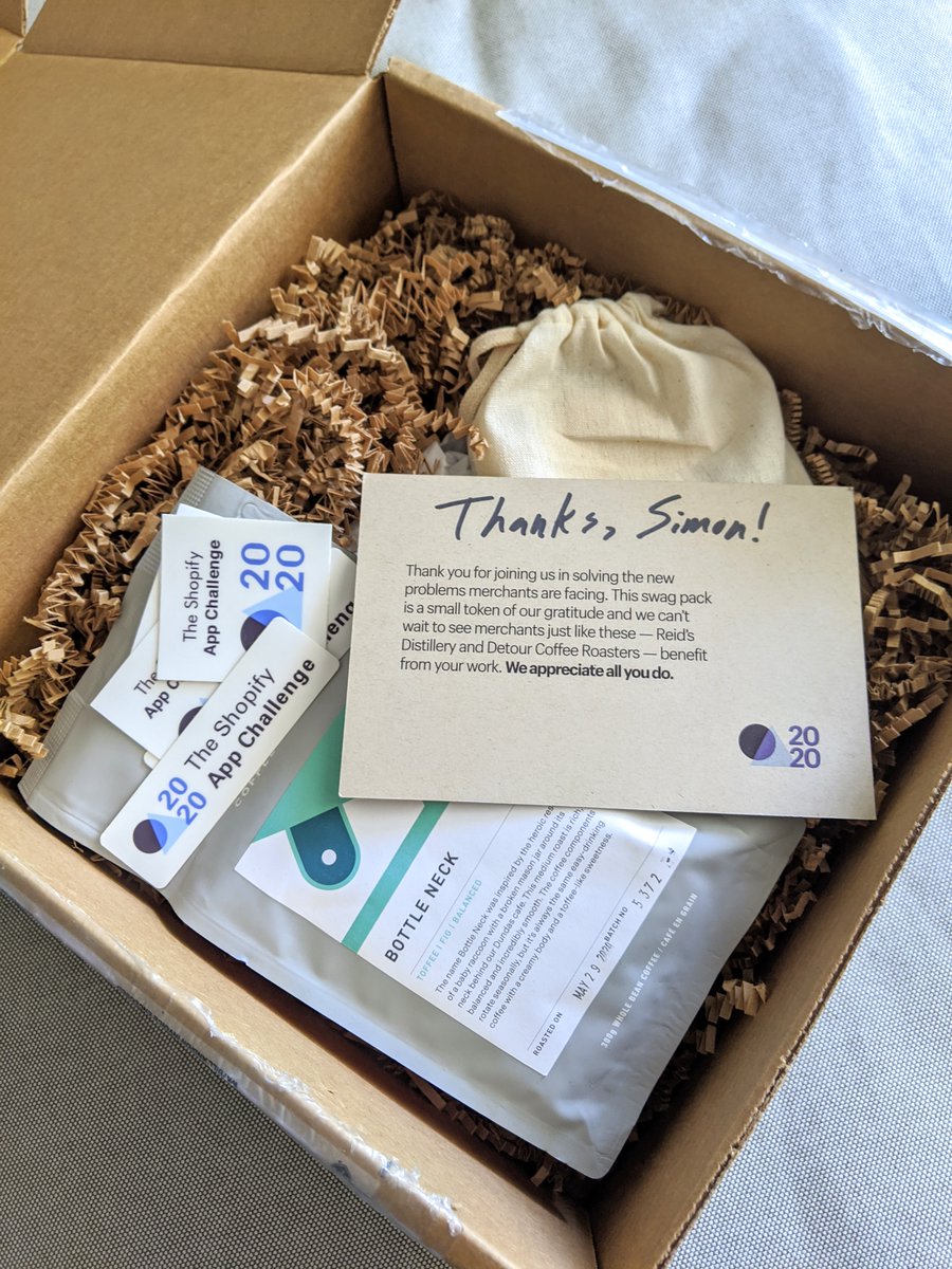 _Sshao's tweet photo. Thrilled to receive swags from @Shopify as the participation of  #ShopifyAppChallenge. So much fun from app ideate, prototype, development to submission. Credit goes to our team &amp; @ShopifyPartners, @ShopifyDevs, @jmwind to frame and build this tech product community &amp; event! 🚀🚀 https://t.co/CM8TrxgUiy