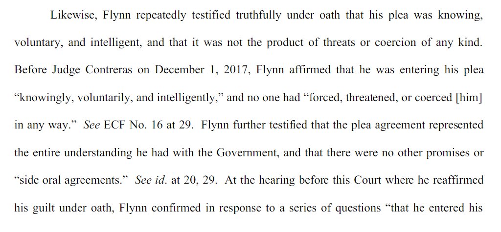 This requires proving that Flynn was coerced, threatened & pressured into make the earlier false statements! They will have to prove that threats were made. Threats Judge Sullivan knows exists from the sealed evidence...