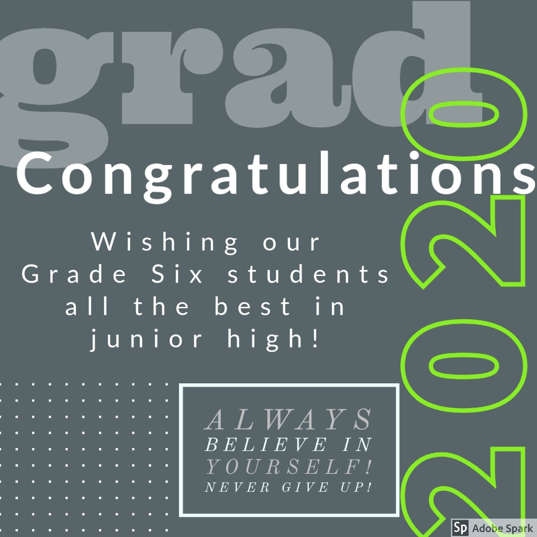 MDEschool's tweet photo. Our virtual grade six school leaving ceremony today was full of wonderful memories. We wish all our amazing grade six graduates the best in junior high and beyond! Dream big! @NLESDCA #LearningatHomeNL #Graduation2020 #TogetherApart https://t.co/j5Y1ELOZws