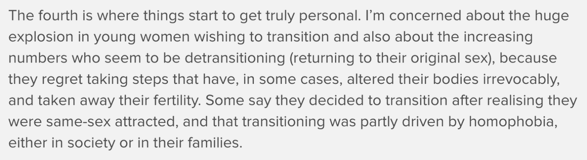 12a. More falsehoods and half-truths.Detransition rates among trans people are *tiny*. There definitely needs to be more studies of this and detrans people deserve as much help and support as they can get. But that does not include using them as stick to beat trans people with.