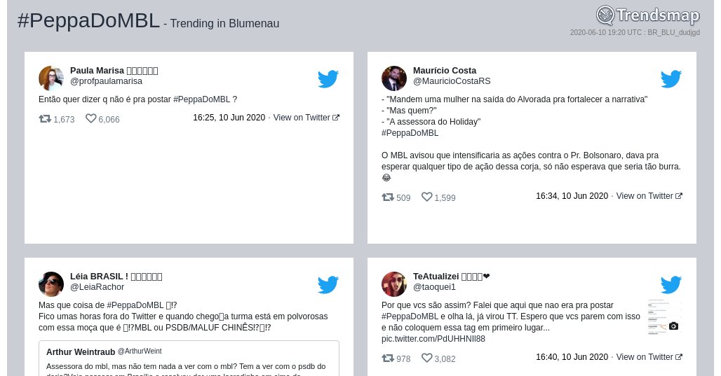 TrendsBlumenau's tweet photo. #peppadombl é tendência em #Blumenau

https://t.co/DUSVtqntn1 https://t.co/R8MaQlkbId