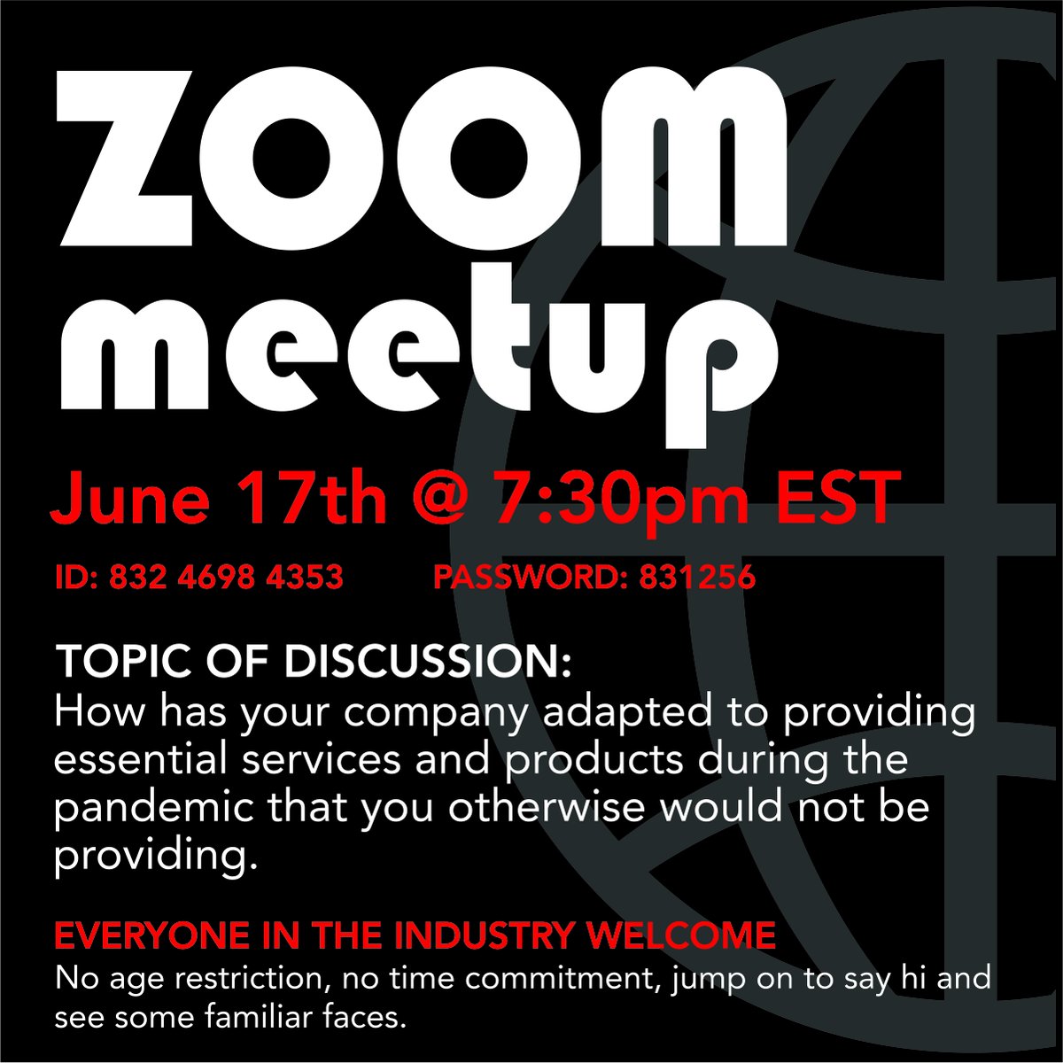 Join the YPN on June 17th for this Zoom meetup!
Topic: How has your company adapted to providing essential services and products during the pandemic that you otherwise would not be providing.
Let's chat!😀
#ypncanada #signage #allinthistogether #signs #meetup
