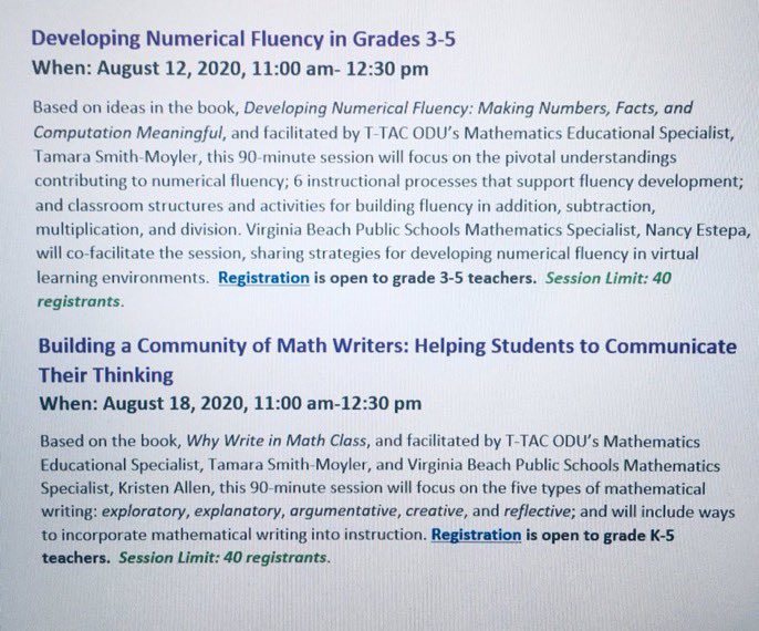 kAteach81's tweet photo. I love collaborating with TTAC ODU! Check out two of the summer sessions @nancy_estepa and I are excited to share! @DoMATHlikeaGIRL #TTAC #mathPD #mathgirls https://t.co/IMRG13z18X