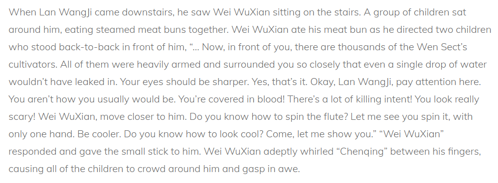 Something about Wei Wuxian playing with children made me so soft I started crying
