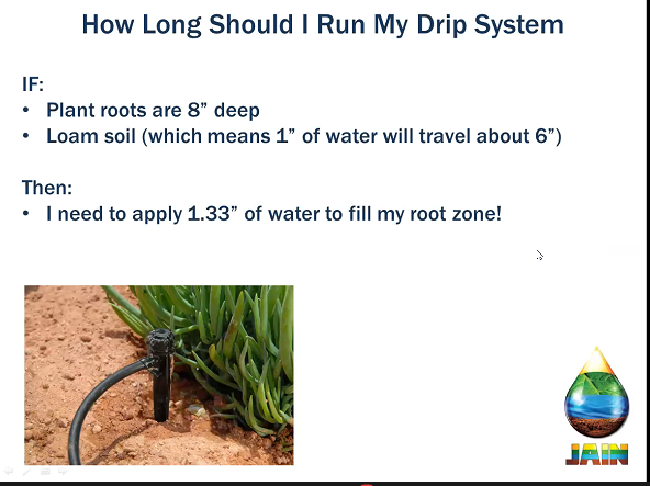 JainsUSA's tweet photo. A senario example:
How long should I run my drip system?
#dripIrrigation #landscape #clicktif #dripline #emitterline #dripper #emitter #filter #waterconservation #sustainableirrigation #webseminarseries https://t.co/obFux40xHy