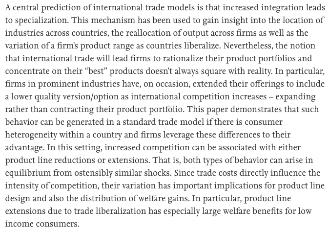 Journal of International Economics (@jintlecon) on Twitter photo New: "International trade, product lines and welfare: The roles of firm and consumer heterogeneity" by Phillip McCalman (@unimelb, <a href="/BusEcoNews/">Business & Economics UniMelb</a>). Increased competition from trade may cause firms to expand, not contract, their product portfolios. doi.org/10.1016/j.jint… 1/6 New: "International trade, product lines and welfare: The roles of firm and consumer heterogeneity" by Phillip McCalman (@unimelb, <a href="/BusEcoNews/">Business & Economics UniMelb</a>). Increased competition from trade may cause firms to expand, not contract, their product portfolios. doi.org/10.1016/j.jint… 1/6
