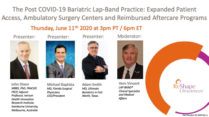 EnteroMedics's tweet photo. It’s not too late to sign up for our latest webinar, The Post COVID-19 Bariatric LAP-BAND Practice: Expanded Patient Access, Ambulatory Surgery Centers &amp; Reimbursed Aftercare. Join us June 11 at 3:00 – 4:00 PM PT/5:00-6:00 PM CST/6:00-7:00 PM ET.
https://t.co/sulfWerfcb https://t.co/cNrl2YNq8k