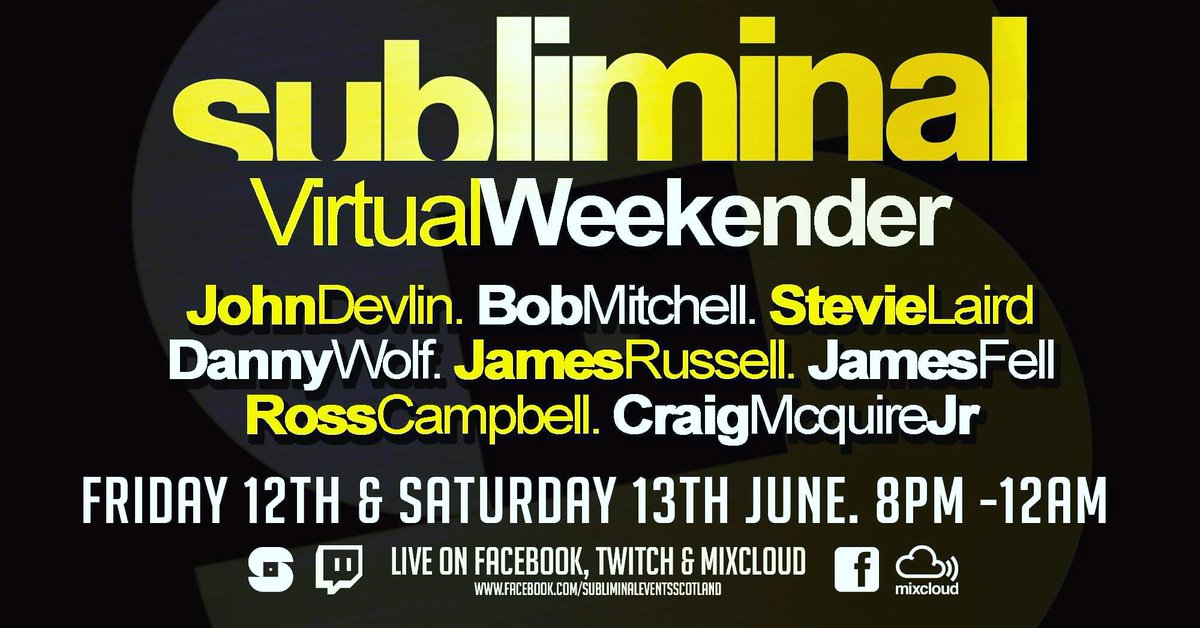 DjJohnDevlin's tweet photo. This weekend folks 4 hours each night from our Subliminal House Djs.. You get the drinks in we'll supply the soundtrack ❤️🎧🎶 #subliminallockdown #virtual #weekender https://t.co/yGIpkarwF3