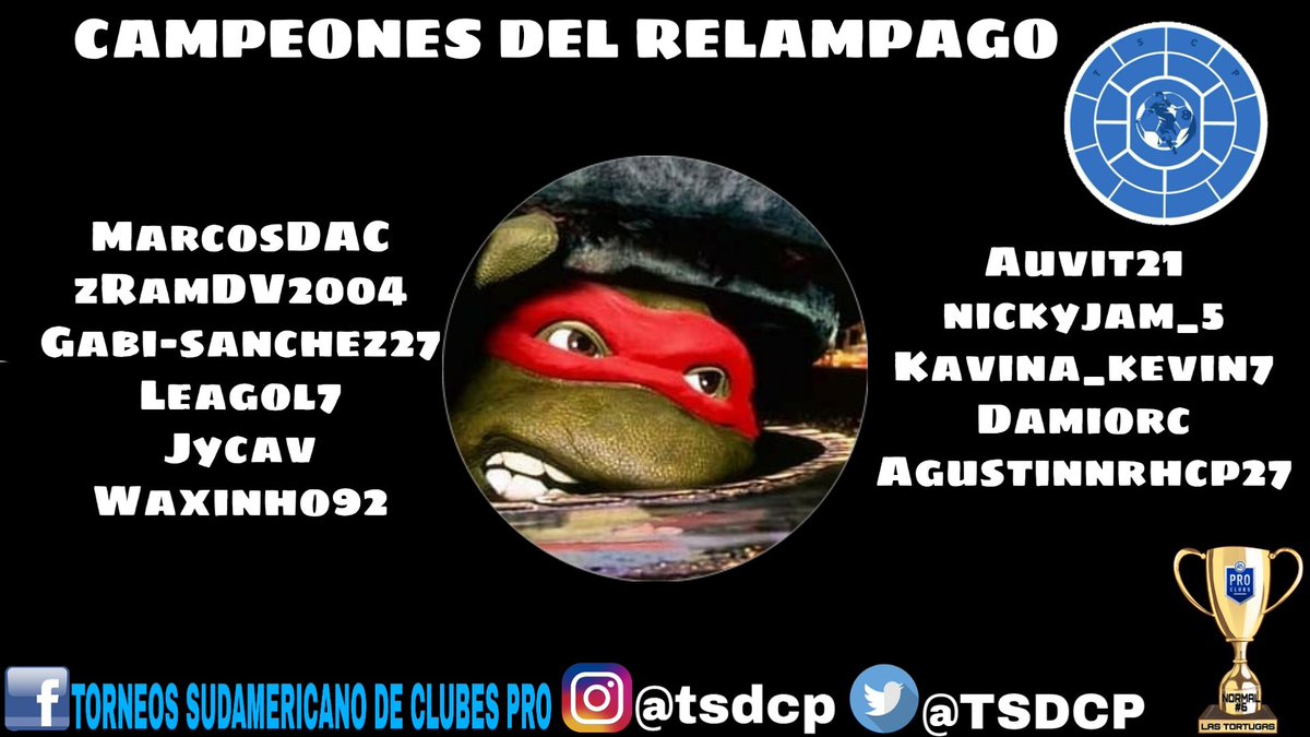 TSDCP's tweet photo. Queremos felicitar 🥳 a @lostortugas_ por salir campeón 🏆🎖️ del relámpago TSDCP normal edición 6

Campaña del campeón 👇
8PJ: 7PG: 0PE: 1PP: 15GF: 4GC: 11DG

#juegoentsdcp
#torneorelampago
#tsdcp
#campeones https://t.co/ILiuNsiIuJ