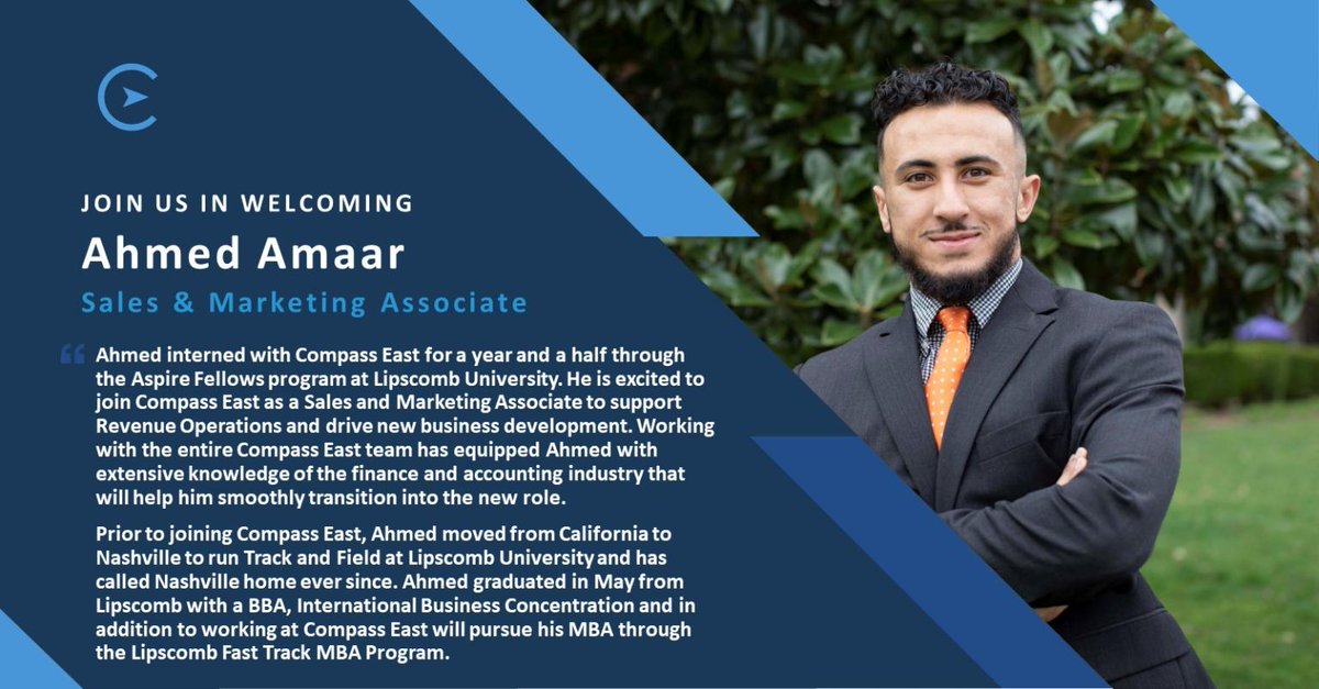 Excited to have @AhmedYAmaar join the @Compass_EAST team as our Sales and Marketing Associate!
