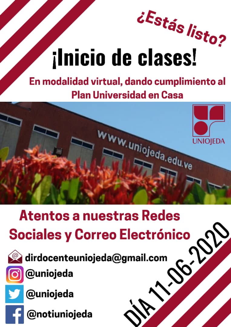 Comienzo de clases mañana 11 de junio, te invitamos a seguir nuestras redes sociales y revisar tu correo electrónico para recibir la información concerniente a las asignaturas inscritas
¡Éxitos en este nuevo periodo LAR-II-2020!