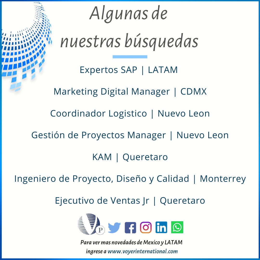 VoyerMexico's tweet photo. Voyer International México en #Google: https://t.co/TOkIof31Lt Ultimas Vacantes 🧐✔️ #executivesearch #RRHH https://t.co/6NxrxaslNB