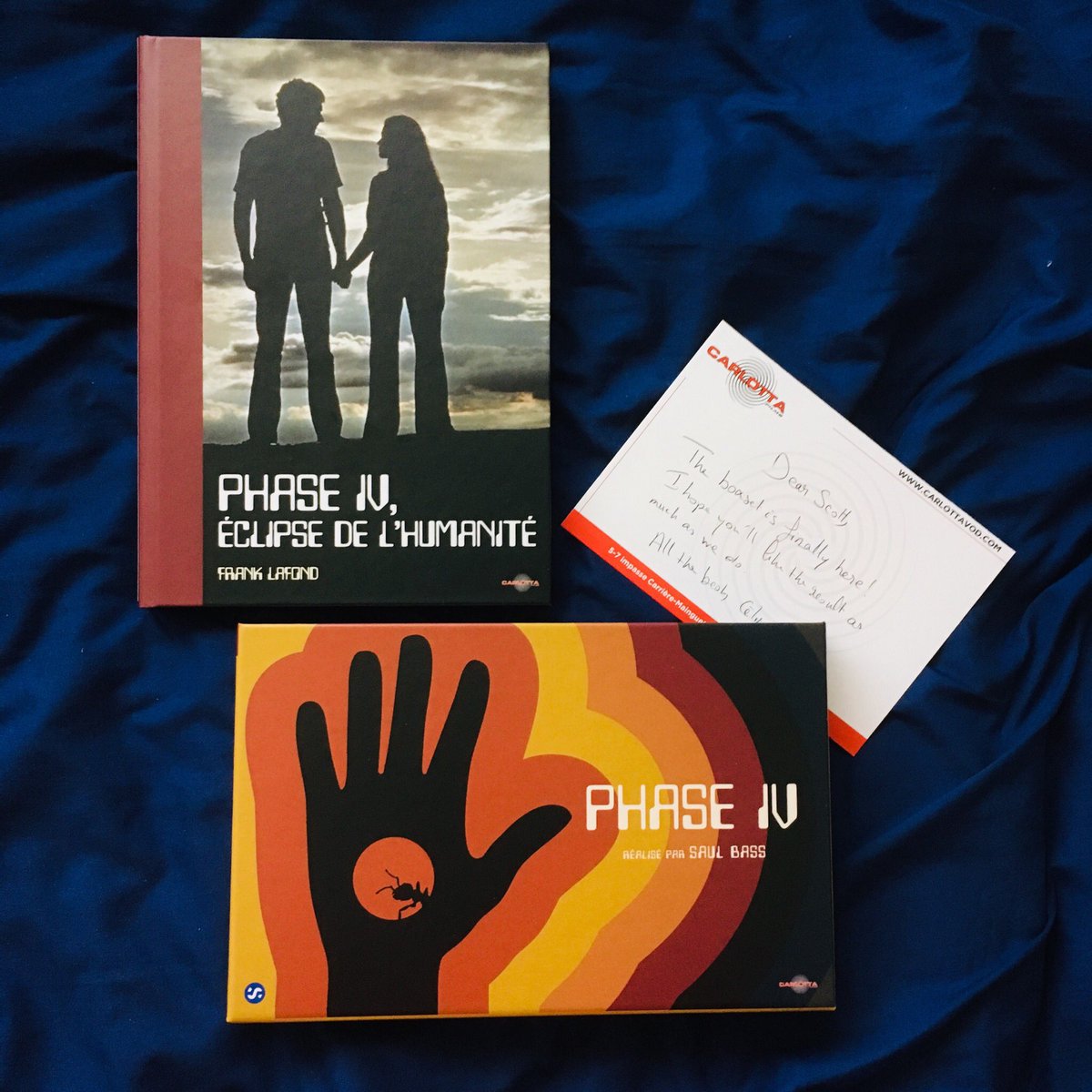 Saslow_Scott's tweet image. (reposted to show the actual artwork!) My copy of Phase IV arrived today... thanks, @CarlottaFilms! And yes, I like the result just as much as you do. 😊 #PhaseIV #FilmTwitter #saulbass #bluray