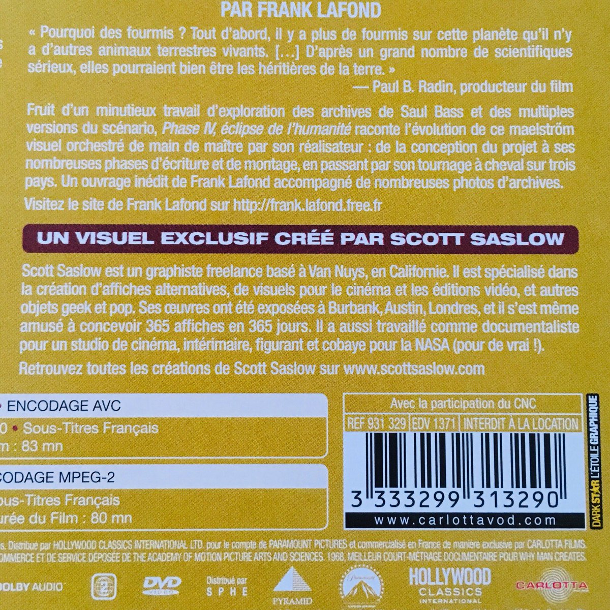 Saslow_Scott's tweet image. (reposted to show the actual artwork!) My copy of Phase IV arrived today... thanks, @CarlottaFilms! And yes, I like the result just as much as you do. 😊 #PhaseIV #FilmTwitter #saulbass #bluray