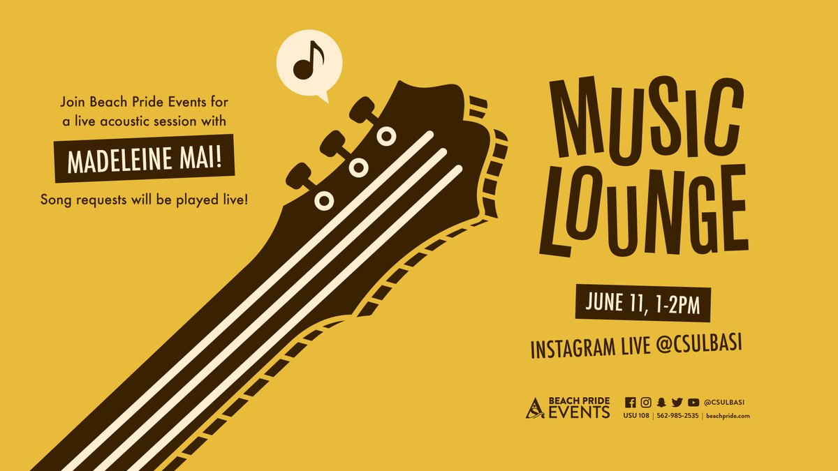 CSULBASI's tweet photo. Tune into to our Instagram live this Thursday at 1 PM for Beach Pride Events Music Loungeπ΅ Madeleine Mai will be doing a live acoustic session and song requests will be played liveπΈβ #CSULB #MusicLounge #CSULBASI
β
Click for more infoπβ https://t.co/wSXs3GrQb5 https://t.co/YtovKiG683