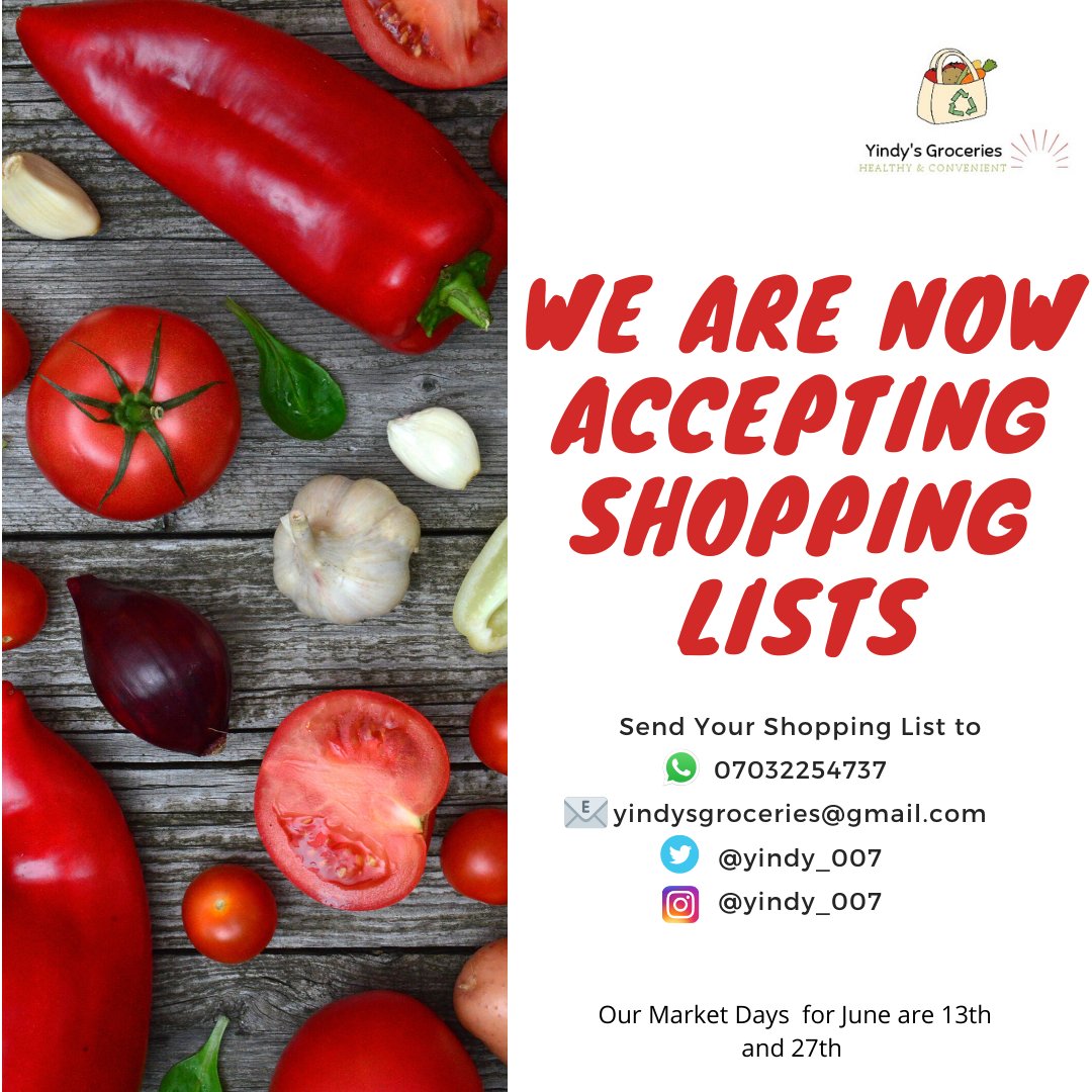 Yindy_007's tweet photo. We help people go to the market for their groceries and household items shopping..
Send your shopping list and let's take care of your shopping for you.

#bublagos #voguechallange #grocery #groceries #groceryshopping #duncanwilliams #hushpuppy #lagos https://t.co/5b8l3yJUoj