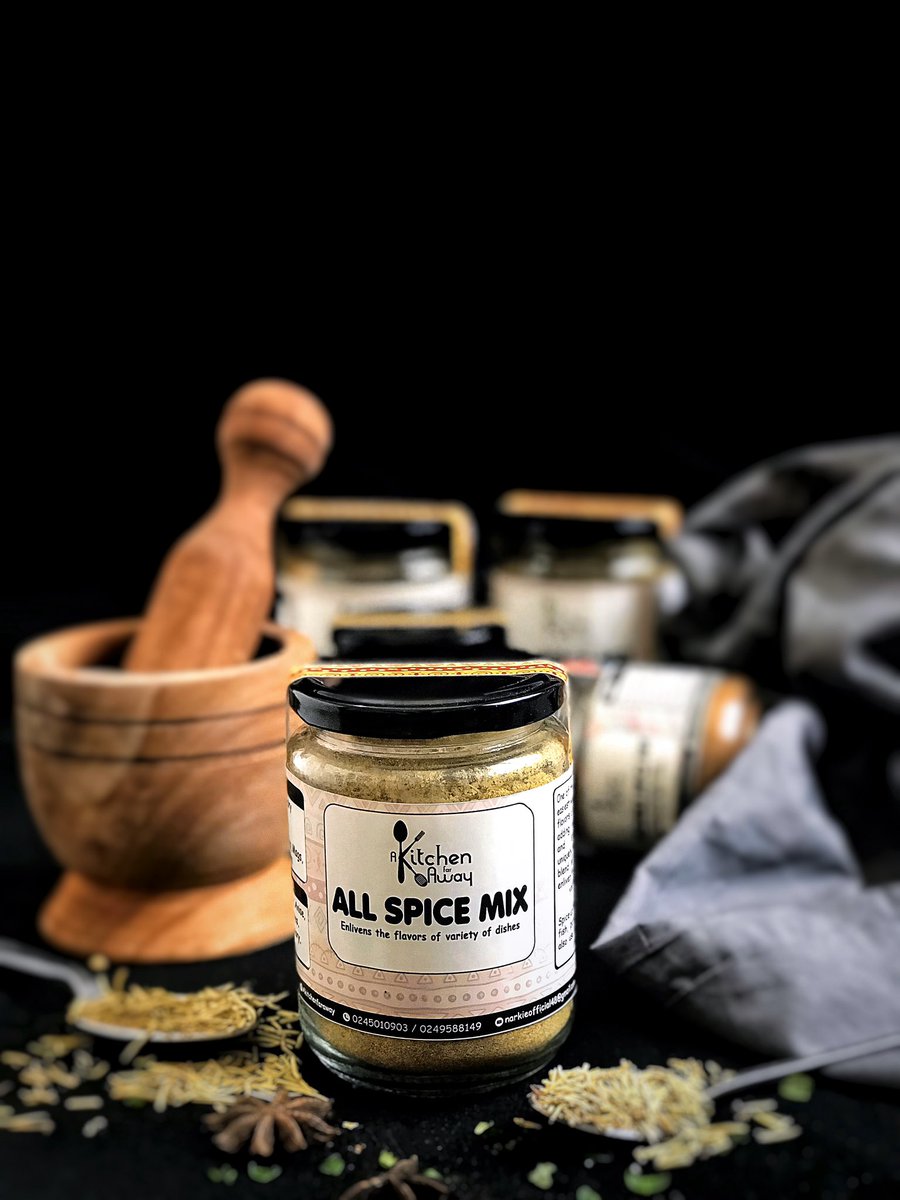Akitchenfaraway's tweet photo. Meet our range of spice mixes 

1.All spice mix
Spice up chicken,meat,fish,pork,jollof rice,vegetables,also use in soups and stews.

Contains;
0%Preservatives 
0%Msg
Keto approved 
100% Organic

150g satchet-10gh
195g jar-15gh
350g jar-25gh

Inbox or WhatsApp 0245010903 https://t.co/9LssLCYkxv