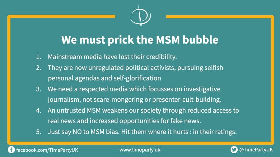 TimePartyUK's tweet photo. The mainstream media — or MSM, as they say these days — has lost all credibility. https://t.co/uvoVWy91m9