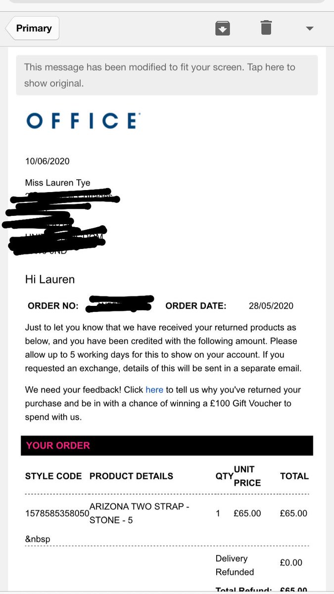 LTye95's tweet photo. @OfficeShoes So after being accused of lying of returning the shoes, multiple people being plain RUDE in so called ��customer service” and getting NO help what so ever, I receive an email today proving I was being truthful. What’ve you got to say for yourselves @OfficeShoes https://t.co/vQ4ep0Vjq4