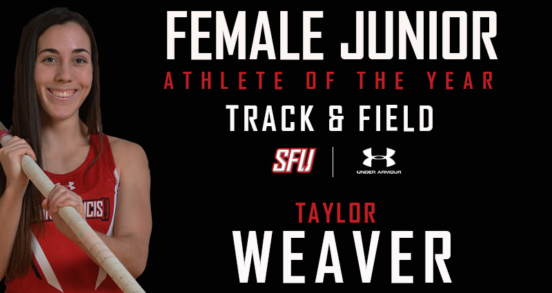 SFUathletics's tweet photo. Three years, three conference titles! Congrats to the Female Junior Athlete of the Year, from @RedFlashXCTF it's pole vaulter @TaylorWeaver98 https://t.co/RrKCqtqdx7