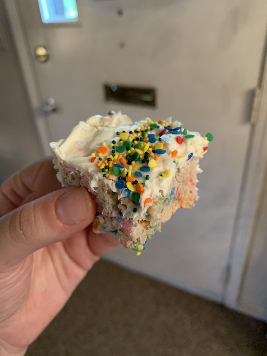 Made cake batter rice crispy treats in lieu of a cake