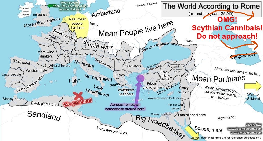 ShitPlinySays's tweet photo. Beyond the Caspian sea there are Scythian cannibals, then wild animals that are as hardcore as the locals, then more Scythians. Nobody else lives around the area; who wants to live next to Scythians? NH 6.53 #NopeNope #ProblematicAssPliny https://t.co/S2muhRez4j
