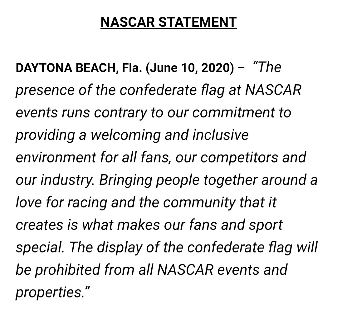 Adam Stern On Twitter Nascar Confirms That It Has Banned The