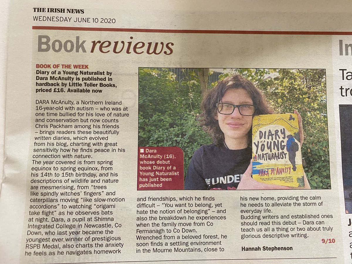 NaturalistDara's tweet photo. My lovely granda has apparently been scanning his favourite paper every Wednesday in the hope that his teenage  grandson’s book might get a mention. Well today was the day and he’s delighted, as am I! Managed ‘Book of the Week’ too!! 🙌 @LittleToller https://t.co/9aMT663ab8