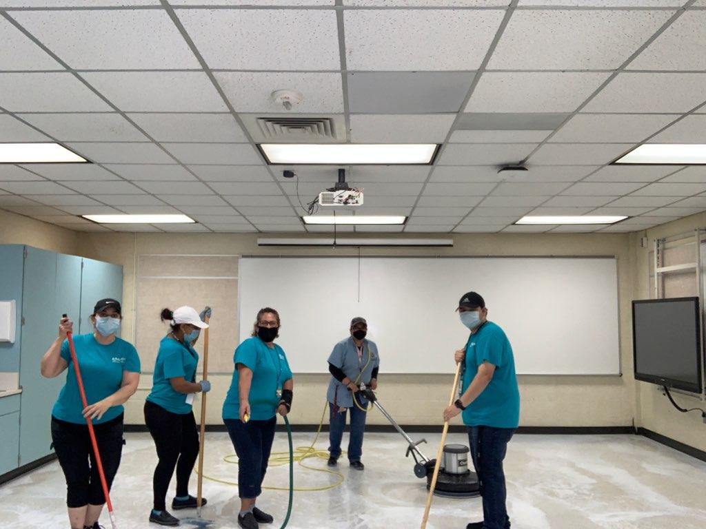 LizGarc04832759's tweet photo. Escamillas custodian team working hard through This pandemic #esentialworkers https://t.co/FepoIBEKy2