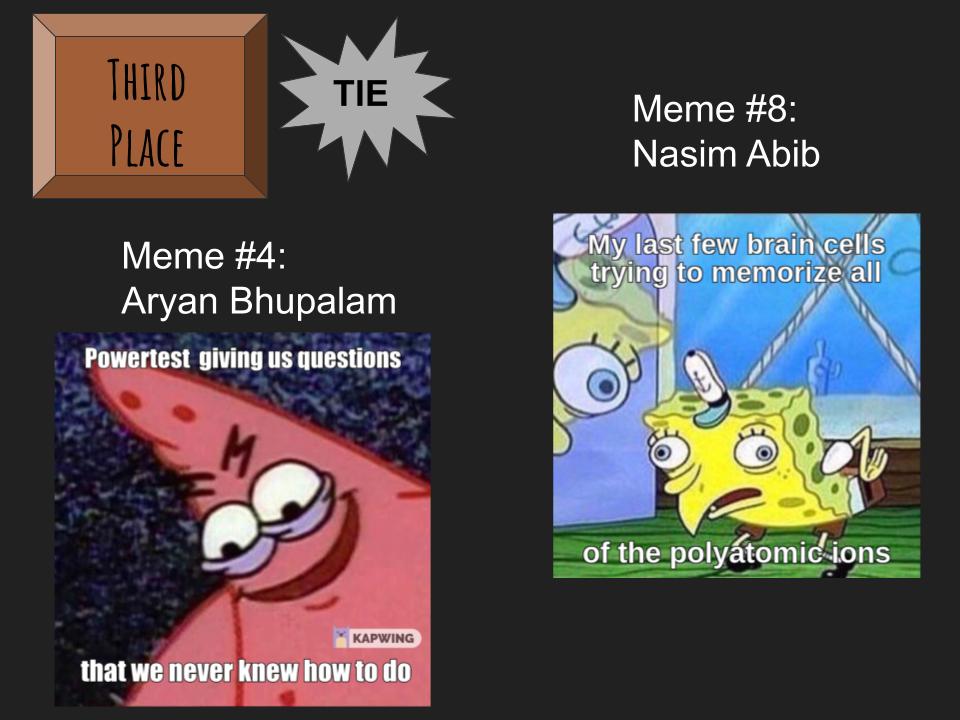 Congratulations to our 2020 Chemistry Meme Competition winners!
<a href="/ginaphunter/">Gina Hunter</a> <a href="/RiversideSci/">Riverside HS Science</a> <a href="/RiversideLCPS/">Riverside HS</a>