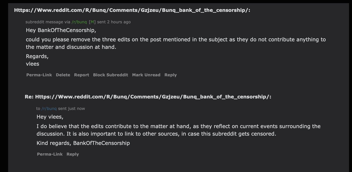 The censorship is spreading to the /r/bunq subreddit, where a few posts have been deleted and I have been requested to edit my statement.