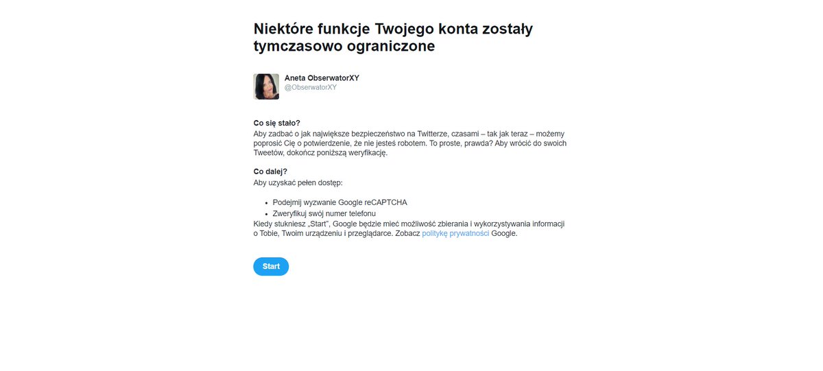 ObserwatorkaXY's tweet image. Hej. Tu Aneta ObserwatorXY. Dostałam info o tymczasowo zawieszonym koncie. Miałam wysłać kod weryfikacyjny smsem, ale sms nie przychodzi. Nie wiem, może być potrzebna odbudowa konta. Cóż, trafiło na mnie, przykro mi, ale co zrobić. Pomożecie odbudować?